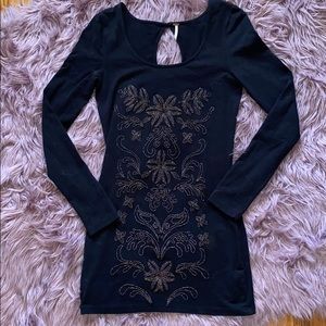 Free people black beaded long sleeve mini dress